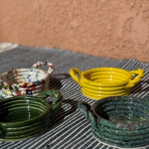 Handmade Moroccan Ceramic Mini Bowls – Rope Handle Edition 2 pieces