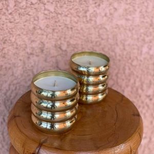 Moroccan Ribbed Brass Candle - Gold Tiered Vessel