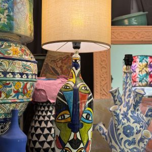 Abstract Face Moroccan Ceramic Table Lamp - Hand-Painted Bottle Base
