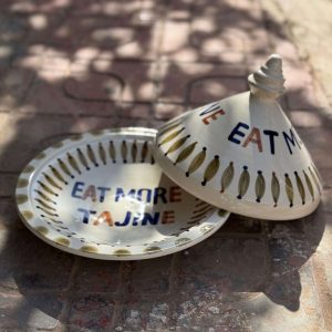 Hand-Painted 'Eat More Tajine' Moroccan Ceramic Serving Set