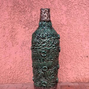 Handcrafted Moroccan Textured Ceramic Decorative Bottle - Emerald Relief