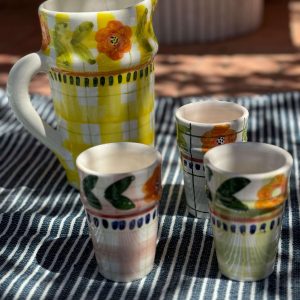 Hand-Painted Moroccan Ceramic Pitcher and Tumbler Set