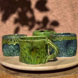 Handcrafted Moroccan Reactive Glaze Ceramic Mugs - 2 Pieces
