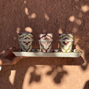 Moroccan Hand-Painted Ceramic Trio Cup and Tray Set