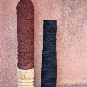 Artisan Hand-Coiled Black Diagonal Ribbed Ceramic Column