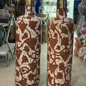 Artisan Hand-Painted Fes Grapevine Ceramic Vases with Brass Trim