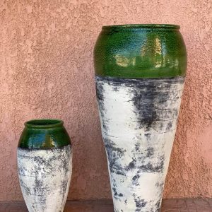 Green-Top Distressed Moroccan Ceramic Floor Vase