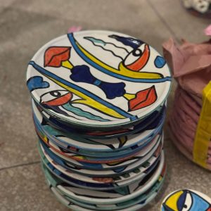 Hand-Painted Abstract Motif Moroccan Ceramic Plates