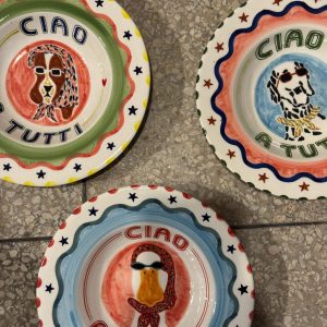 Hand-Painted Moroccan Ceramic Animal Plates 'Ciao a Tutti'