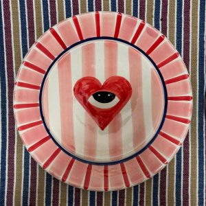 Hand-Painted Moroccan Ceramic Plate - Heart & Evil Eye Design
