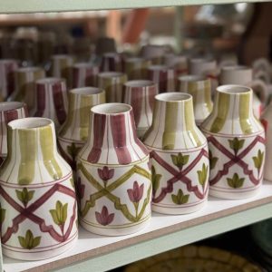 Moroccan Ceramic Bud Vase - Pink and Green Floral