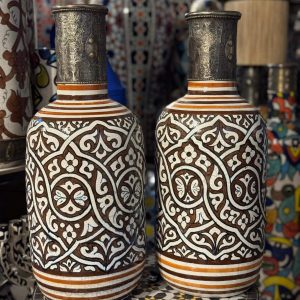Moroccan Hand-Painted Geometric Arabesque Ceramic Bottle