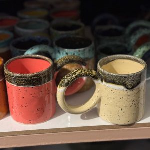 Speckled Ceramic Mugs with Lava Glaze Handles